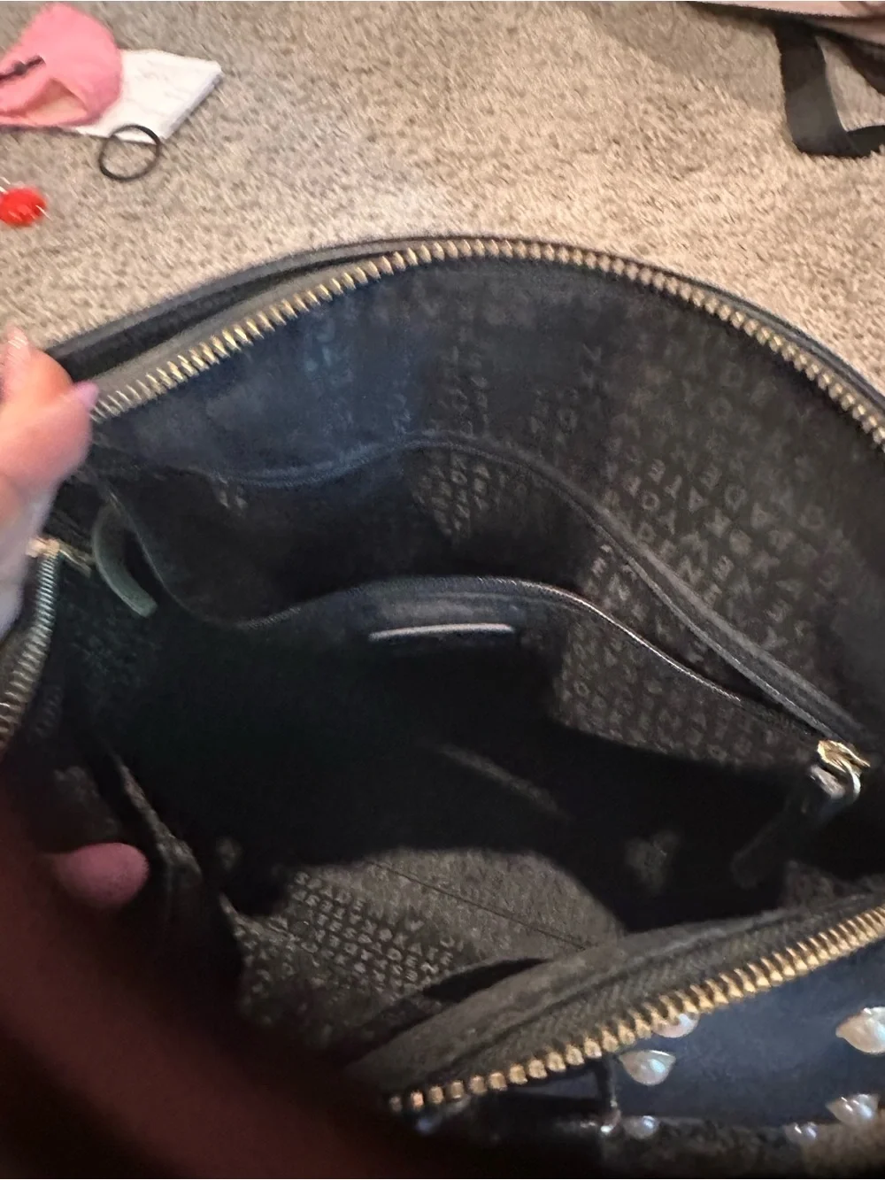 kate spade Black Suede Pearl-Studded Satchel